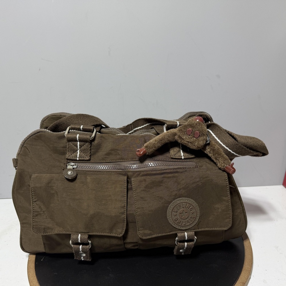 Kipling Weekender Duffle Bag Women Brown 15" Nylon Monkey Charm